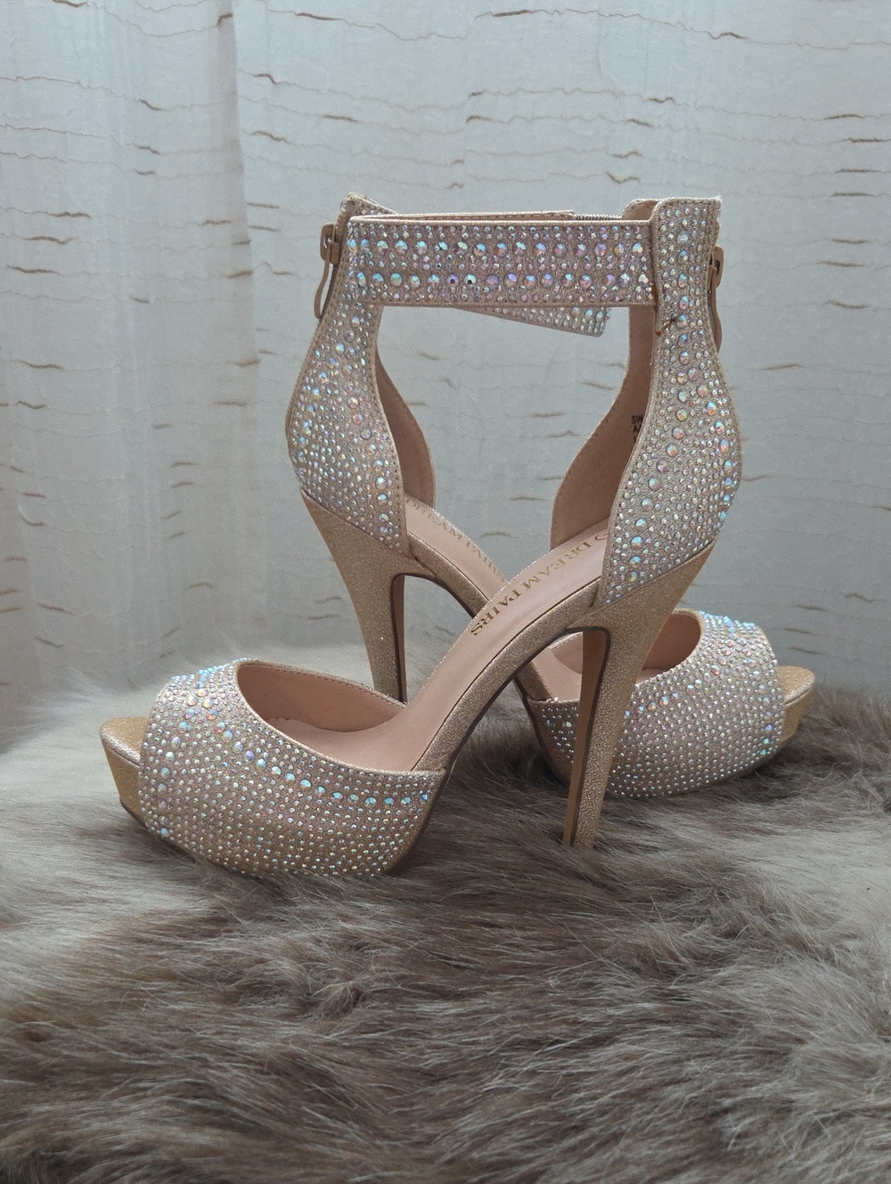 Dream Pairs Gold Rhinestone Open-Toe Ankle Strap Heels